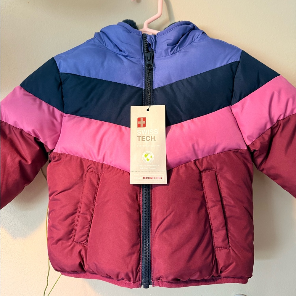 Swiss Tech Puffer Jacket Pink and Purple Insulated Hooded